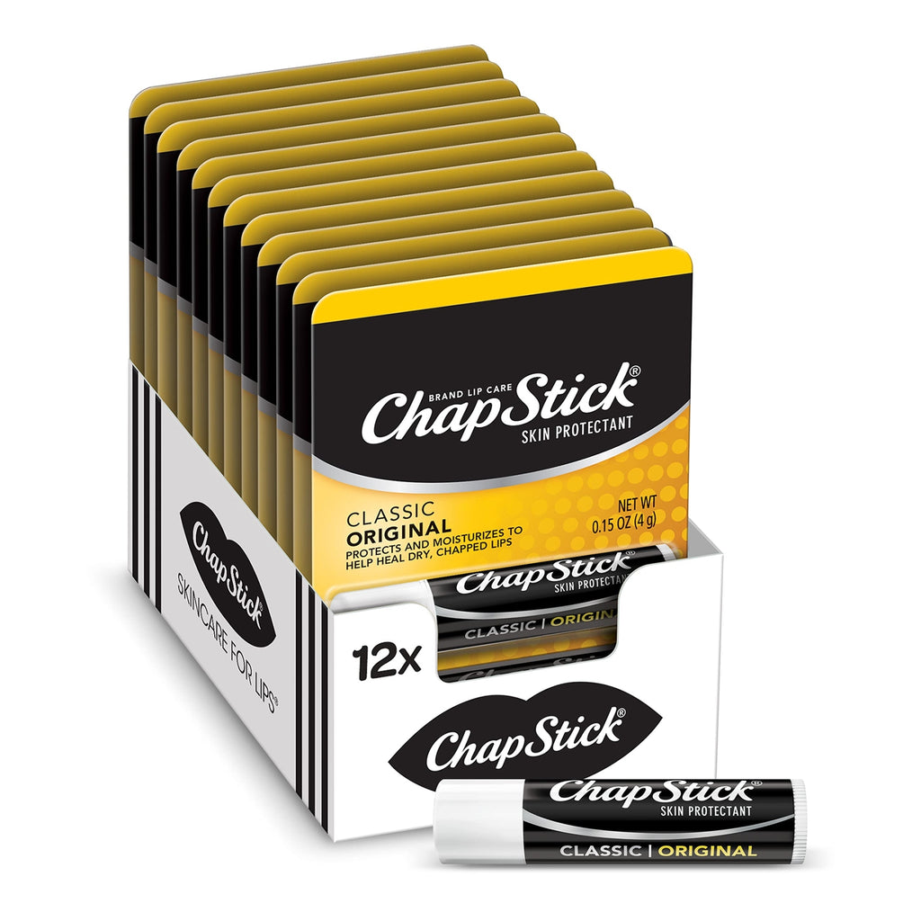 Chapstick Classic Original Lip Balm 0.15 Ounce Pack of 12 for Dry Lips