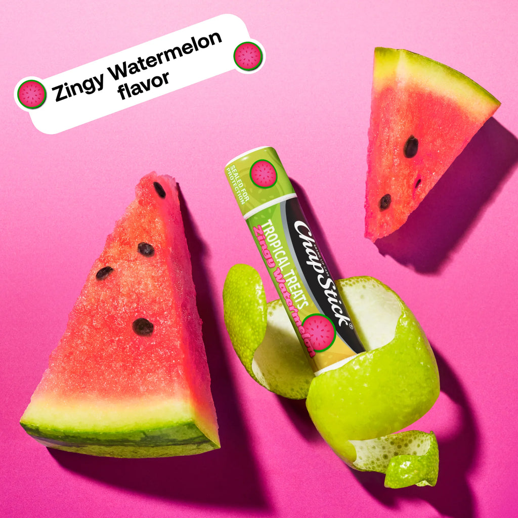 (3 Pack)  Tropical Treats Flavored Lip Balm, Watermelon, Tangerine & Grape, 3 Pack